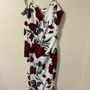 White-red-black flower body dress.
